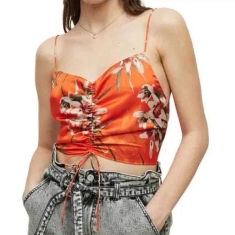 NWT All Saints Alexia Dorada Orange Floral Silk Crop - Picture 8 of 8